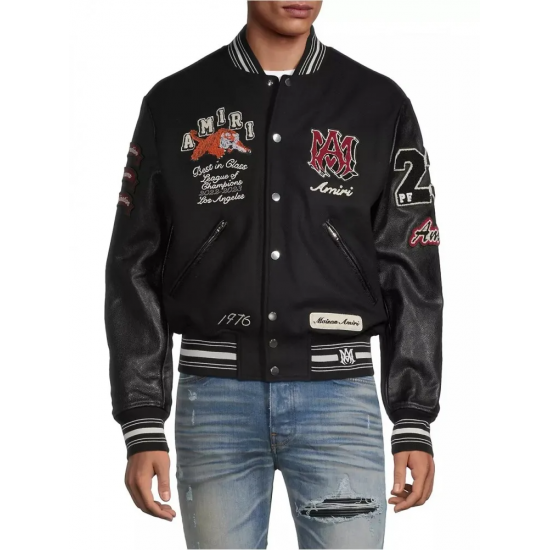 Men's Amiri Wool-Blend Varsity Bomber Jacket